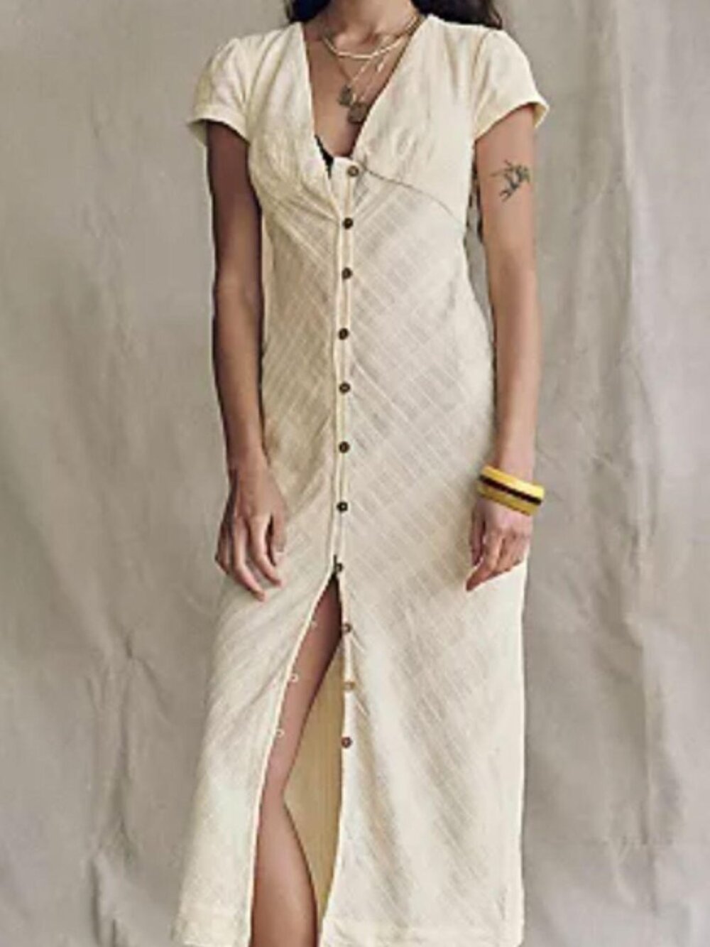 Free People Cream Button Front Maxi Dress - Size M